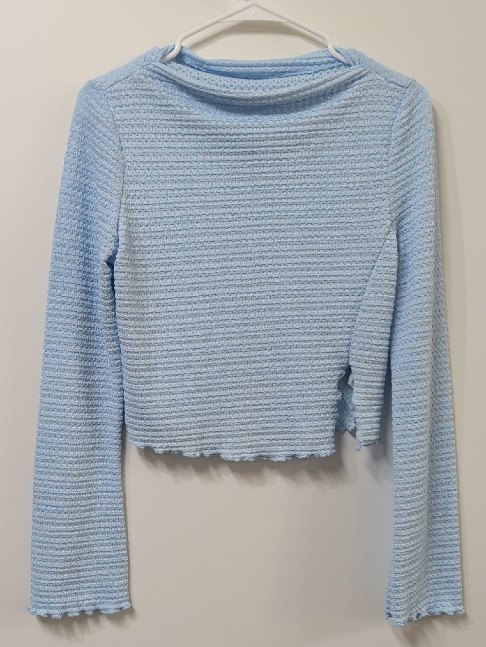 🎁 Shein Sky Blue Ruched Long Sleeve Crop Top Size Large